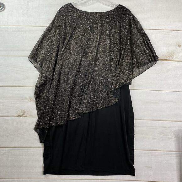Enfocus Dress Womens 16W Black Gold Sparkly Overlay Stretch Knee Length Coctail - Picture 9 of 9
